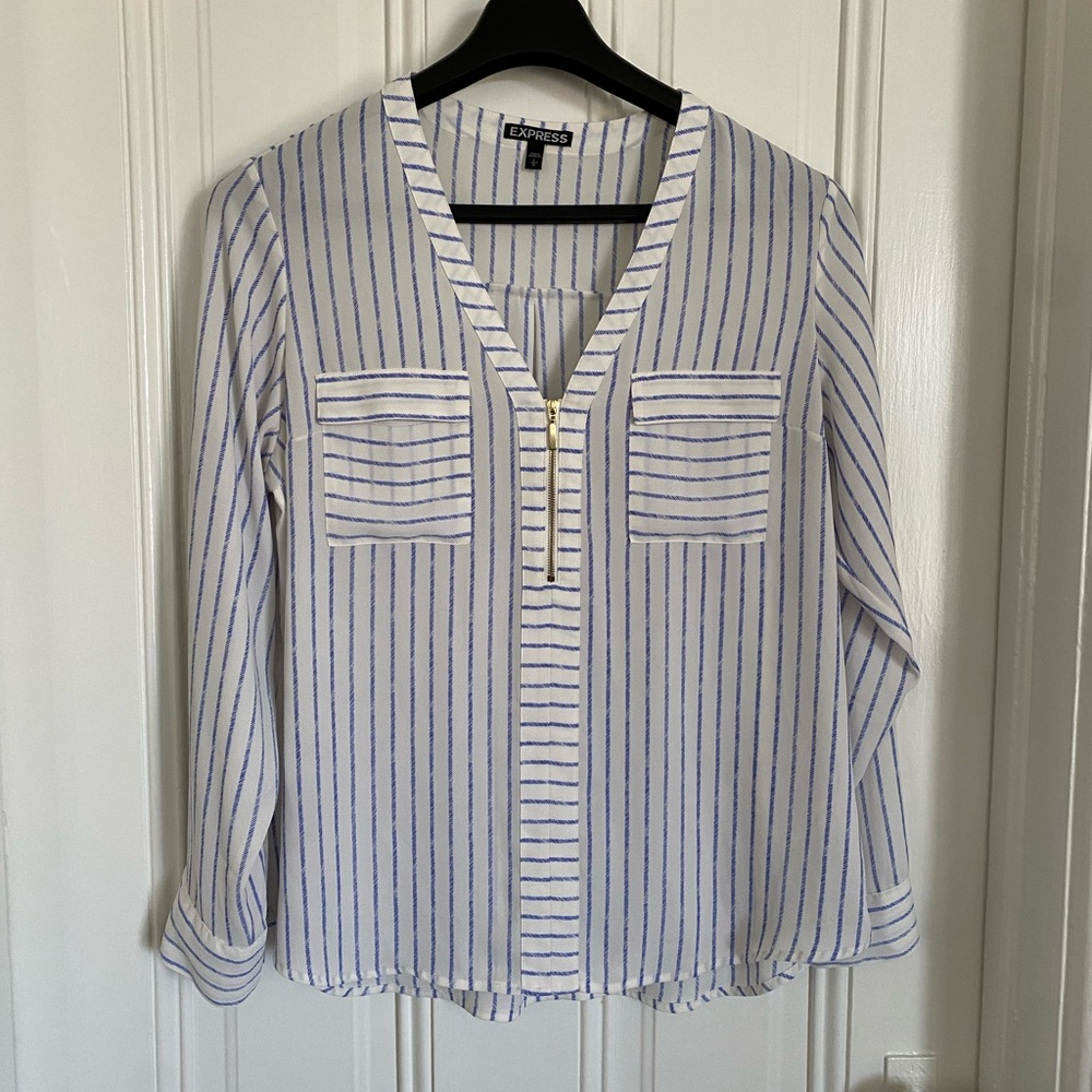 Express Flowy White & Blue Striped Blouse